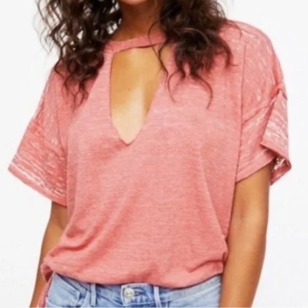 Free People Pink Keyhole Top